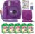 Fujifilm Instax Mini 9 Instant Camera Clear Purple with Clear Accents with Custom Case + Fuji Instax Film Value Pack (50 Sheets) Designer Photo Album for Fuji instax Mini 9 Photos