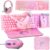 Pink Gaming keyboard and mouse headset headphones and mouse pad, wired LED RGB Backlight Bundle Pink PC accessories for gamers and Xbox and PS4 PS5 Nintendo switch Users – 4in1 edition Hornet RX-250