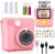 Radekly Instant Print Camera for Kids,Christmas Birthday Gifts for Age 3-12 Girls Boys，1080P HD Digital Video Cameras for Toddler,Kids Portable Toy with 3 Rolls Photo Paper，32GB Card-Pink