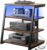 armocity 4-Tier AV Media Stand with Power Strips, Corner TV Stand with LED Lights, Rack Audio Tower with Adjustable Shelves, Corner Entertainment Center, 30”, Black Walnut